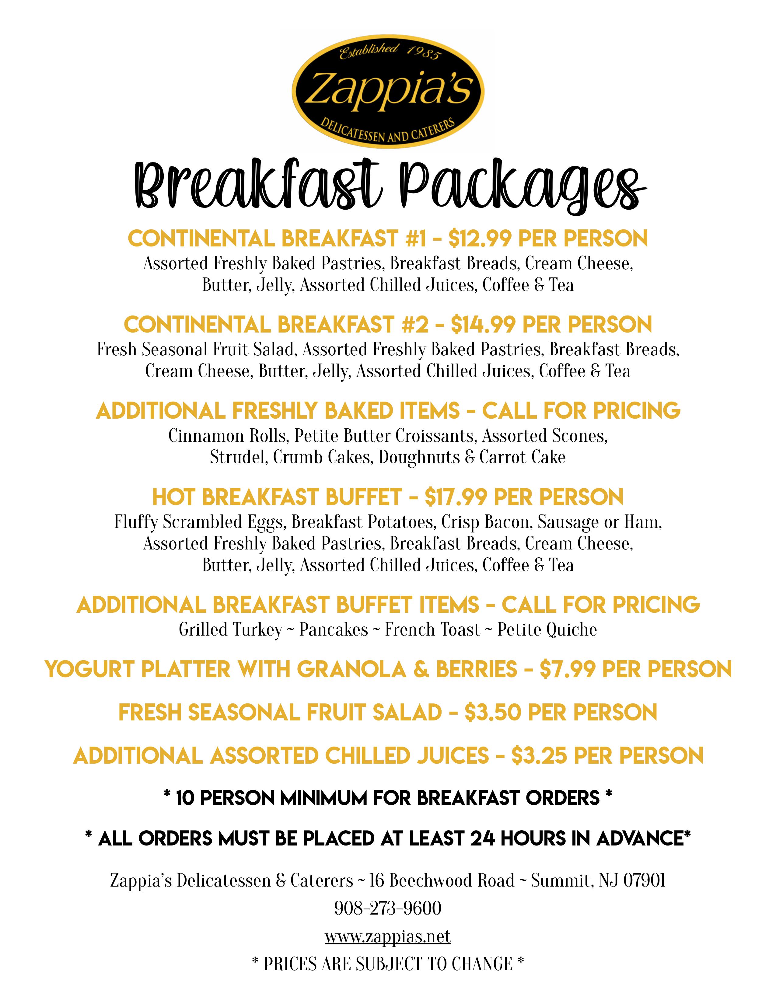 Zappias Catering Breakfast